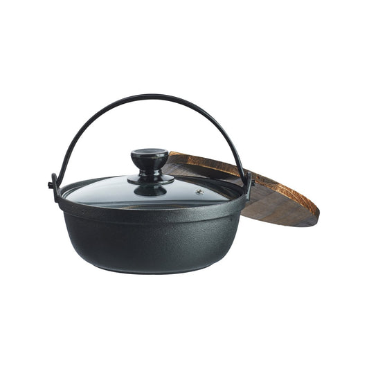 Topf aus Gusseisen, Gusseisentopf 2,7 Liter für Grill, Ofen und Lagerfeuer. Mit Holz- und Glasdeckel. Auf www.kotagrills.de günstig kaufen.